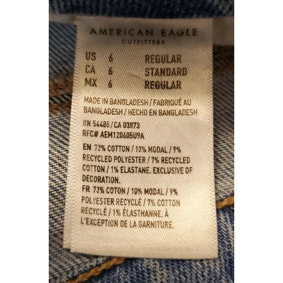 American Eagle Mom Jeans Sz 6 High Rise Distressed Med/light Blue Wash - Picture 5 of 6